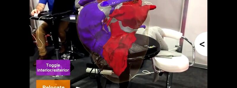 Augmented reality canine heart showing its internal anatomy, placed in a real room and viewed through a phone app