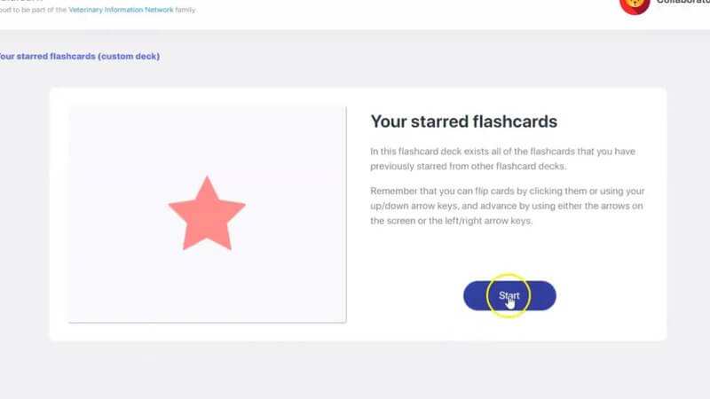 The Your starred flashcards deck in IVALA Learn, showing a large star and the Start button